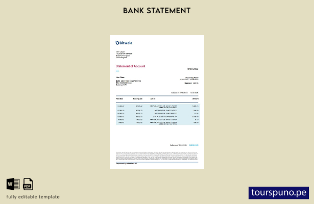 listo para imprimir plantilla de Word   extracto bancario Bitwala del Reino Unid